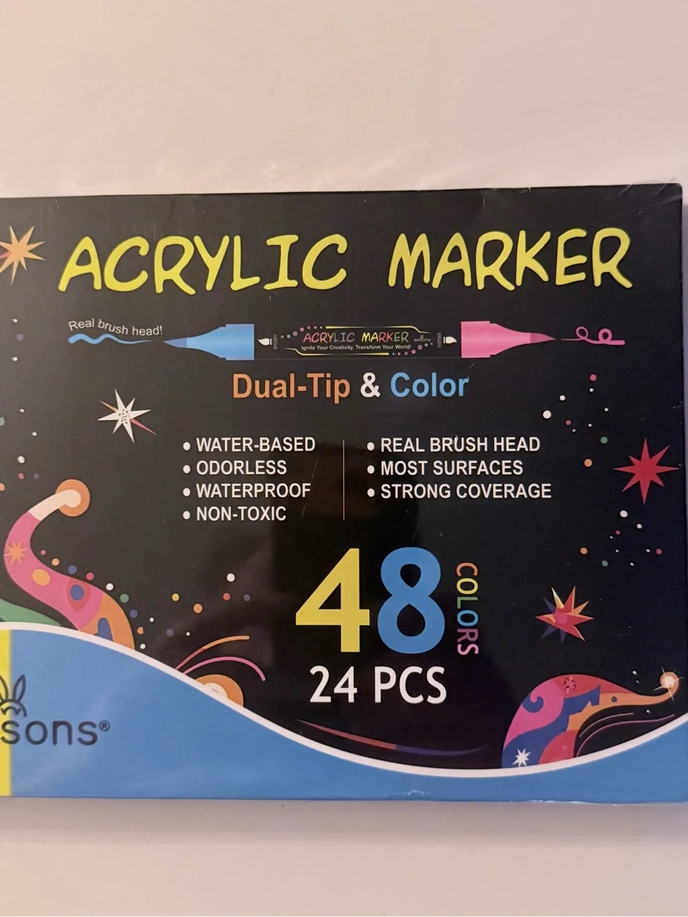 Winsons Acrylic Dual-Tip Paint Marker Set - Black & Yellow Accents
